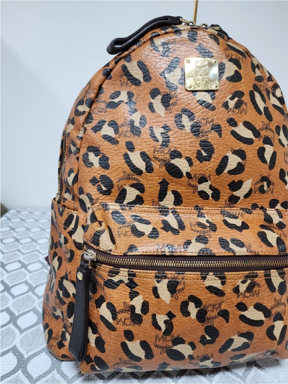 MCM Leopard Print Backpack Brown/Black - Picture 7 of 16